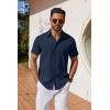 COOFANDY Mens Button Down Shirts Short Sleeve Casual Shirt Summer Untucked Dress Shirts(Navy Blue)