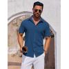 COOFANDY Men’s Button Down Shirts Short Sleeve Casual Summer Beach Shirts Vacation Wedding Shirts(Dark Blue)