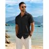COOFANDY Mens Button Down Short Sleeve Shirt Casual Beach Shirt Summer Vacation Textured Shirts(Black)