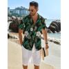 COOFANDY Mens Button Down Short Sleeve Shirt Casual Beach Shirt Summer Vacation Textured Shirts(Black-green Leaves)