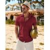 COOFANDY Mens Button Down Short Sleeve Shirt Casual Beach Shirt Summer Vacation Textured Shirts(Dark Red)