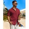 COOFANDY Mens Button Down Short Sleeve Shirt Casual Beach Shirt Summer Vacation Textured Shirts(Dark Red)