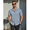 COOFANDY Mens Button Down Short Sleeve Shirt Casual Beach Shirt Summer Vacation Textured Shirts(Light Blue-rhombus)
