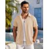 COOFANDY Mens Button Down Short Sleeve Shirt Casual Beach Shirt Summer Vacation Textured Shirts(Light Khaki)