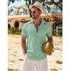 COOFANDY Mens Button Down Short Sleeve Shirt Casual Beach Shirt Summer Vacation Textured Shirts(Mint Green)