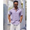 COOFANDY Mens Button Down Short Sleeve Shirt Casual Beach Shirt Summer Vacation Textured Shirts(Purple)