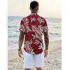 COOFANDY Mens Button Down Short Sleeve Shirt Casual Beach Shirt Summer Vacation Textured Shirts(Red – Tropical Leaf)