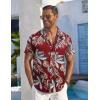 COOFANDY Mens Button Down Short Sleeve Shirt Casual Beach Shirt Summer Vacation Textured Shirts(Red – Tropical Leaf)