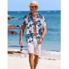 COOFANDY Mens Button Down Short Sleeve Shirt Casual Beach Shirt Summer Vacation Textured Shirts(White-blue Flower)