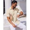 COOFANDY Mens Button Down Short Sleeve Shirt Casual Dress Shirt Untucked Summer Shirts with Pocket(Beige)