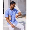COOFANDY Mens Button Down Short Sleeve Shirt Casual Dress Shirt Untucked Summer Shirts with Pocket(Blue)