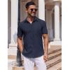 COOFANDY Mens Button Down Short Sleeve Shirt Casual Dress Shirt Untucked Summer Shirts with Pocket(Navy Blue)