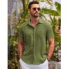 COOFANDY Mens Button Down Short Sleeve Shirts Casual Textured Shirt with Pocket Summer Beach Wedding Shirts(Army Green)