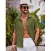 COOFANDY Mens Button Down Short Sleeve Shirts Casual Textured Shirt with Pocket Summer Beach Wedding Shirts(Army Green)