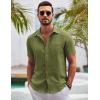 COOFANDY Mens Button Down Short Sleeve Shirts Casual Textured Shirt with Pocket Summer Beach Wedding Shirts(Army Green)