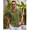 COOFANDY Mens Button Down Short Sleeve Shirts Casual Textured Shirt with Pocket Summer Beach Wedding Shirts(Army Green)