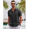 COOFANDY Mens Button Down Short Sleeve Shirts Casual Textured Shirt with Pocket Summer Beach Wedding Shirts(Dark Grey)