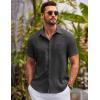 COOFANDY Mens Button Down Short Sleeve Shirts Casual Textured Shirt with Pocket Summer Beach Wedding Shirts(Dark Grey)