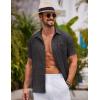 COOFANDY Mens Button Down Short Sleeve Shirts Casual Textured Shirt with Pocket Summer Beach Wedding Shirts(Dark Grey)