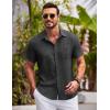 COOFANDY Mens Button Down Short Sleeve Shirts Casual Textured Shirt with Pocket Summer Beach Wedding Shirts(Dark Grey)