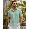 COOFANDY Mens Button Down Short Sleeve Shirts Casual Textured Shirt with Pocket Summer Beach Wedding Shirts(Ice Green)