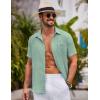 COOFANDY Mens Button Down Short Sleeve Shirts Casual Textured Shirt with Pocket Summer Beach Wedding Shirts(Ice Green)