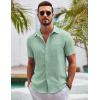 COOFANDY Mens Button Down Short Sleeve Shirts Casual Textured Shirt with Pocket Summer Beach Wedding Shirts(Ice Green)