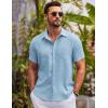 COOFANDY Mens Button Down Short Sleeve Shirts Casual Textured Shirt with Pocket Summer Beach Wedding Shirts(Light Blue)