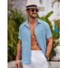 COOFANDY Mens Button Down Short Sleeve Shirts Casual Textured Shirt with Pocket Summer Beach Wedding Shirts(Light Blue)