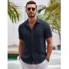 COOFANDY Mens Button Down Short Sleeve Shirts Casual Textured Shirt with Pocket Summer Beach Wedding Shirts(Navy Blue)