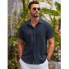 COOFANDY Mens Button Down Short Sleeve Shirts Casual Textured Shirt with Pocket Summer Beach Wedding Shirts(Navy Blue)