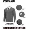 COOFANDY Men’s Cardigan Sweaters with Button Lightweight Casual V Neck Long Sleeve Pockets Knitted Sweater(Dark Grey)