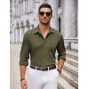 COOFANDY Men’s Casual Button Down Shirt Long Sleeve Wrinkle Free Shirts Loose fit Shirt Textured Stretch Shirts with Pocket(Army Green)