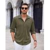 COOFANDY Men’s Casual Button Down Shirt Long Sleeve Wrinkle Free Shirts Loose fit Shirt Textured Stretch Shirts with Pocket(Army Green)