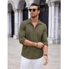 COOFANDY Men’s Casual Button Down Shirt Long Sleeve Wrinkle Free Shirts Loose fit Shirt Textured Stretch Shirts with Pocket(Army Green)