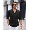 COOFANDY Men’s Casual Button Down Shirt Long Sleeve Wrinkle Free Shirts Loose fit Shirt Textured Stretch Shirts with Pocket(Black)