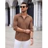 COOFANDY Men’s Casual Button Down Shirt Long Sleeve Wrinkle Free Shirts Loose fit Shirt Textured Stretch Shirts with Pocket(Brown)