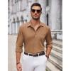 COOFANDY Men’s Casual Button Down Shirt Long Sleeve Wrinkle Free Shirts Loose fit Shirt Textured Stretch Shirts with Pocket(Khaki)