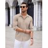 COOFANDY Men’s Casual Button Down Shirt Long Sleeve Wrinkle Free Shirts Loose fit Shirt Textured Stretch Shirts with Pocket(Light Brown)