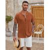 COOFANDY Men’s Casual Button Down Shirt Short Sleeve Textured Summer Cuban Beach Shirts(Brown)