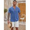 COOFANDY Men’s Casual Button Down Shirt Short Sleeve Textured Summer Cuban Beach Shirts(Dark Blue)