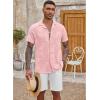 COOFANDY Men’s Casual Button Down Shirt Short Sleeve Textured Summer Cuban Beach Shirts(Floral-pink)
