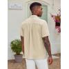 COOFANDY Men’s Casual Button Down Shirt Short Sleeve Textured Summer Cuban Beach Shirts(Khaki)