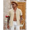 COOFANDY Men’s Casual Button Down Shirt Short Sleeve Textured Summer Cuban Beach Shirts(Khaki)