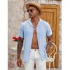 COOFANDY Men’s Casual Button Down Shirt Short Sleeve Textured Summer Cuban Beach Shirts(Light Blue)
