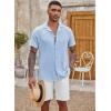 COOFANDY Men’s Casual Button Down Shirt Short Sleeve Textured Summer Cuban Beach Shirts(Light Blue)