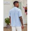 COOFANDY Men’s Casual Button Down Shirt Short Sleeve Textured Summer Cuban Beach Shirts(Light Blue)