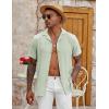 COOFANDY Men’s Casual Button Down Shirt Short Sleeve Textured Summer Cuban Beach Shirts(Light Green)