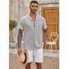 COOFANDY Men’s Casual Button Down Shirt Short Sleeve Textured Summer Cuban Beach Shirts(Light Grey)