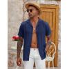 COOFANDY Men’s Casual Button Down Shirt Short Sleeve Textured Summer Cuban Beach Shirts(Navy Blue)